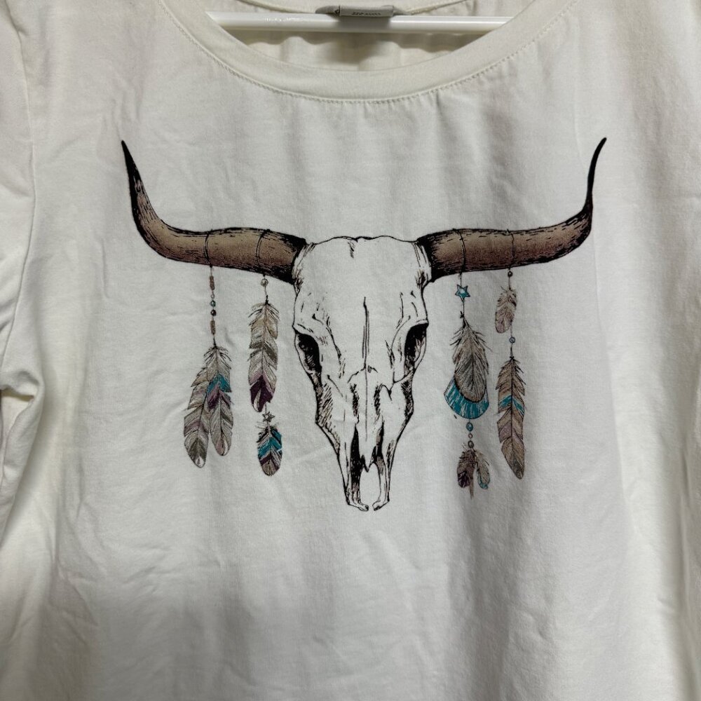 Ariat Cuffed Sleeve Graphic T-Shirt Medium Ivory EUC - Picture 2 of 12